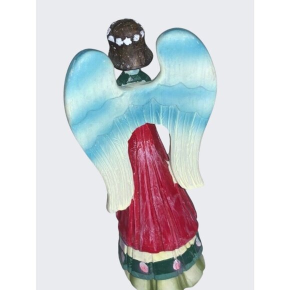Hand-Painted Polystone Angel Figurine With Floral Details & Vibrant Colors - Picture 7 of 9